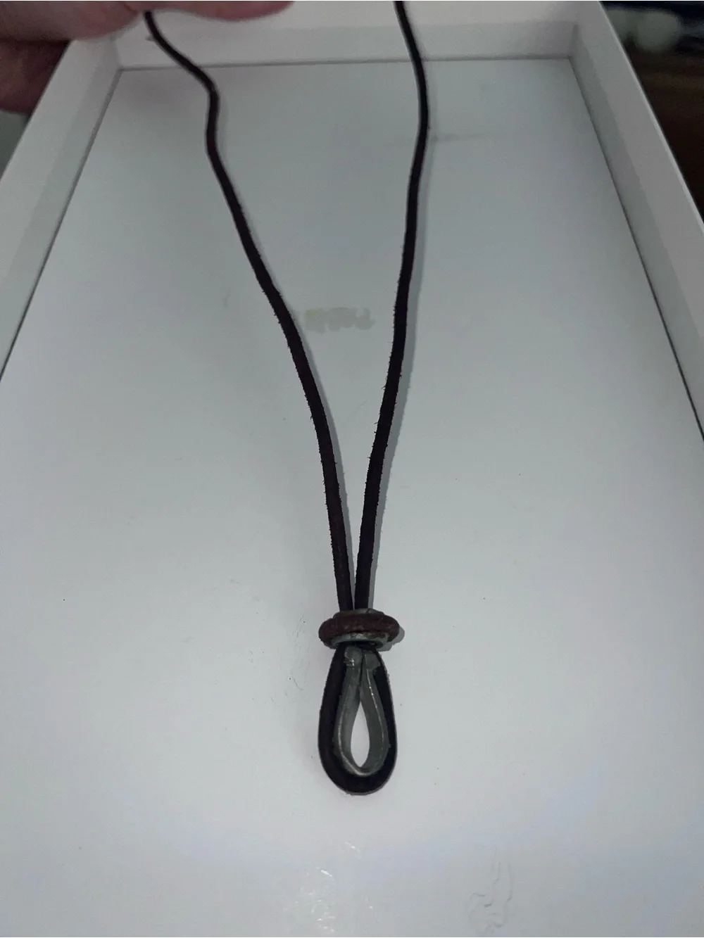 Vintage Boho Brown Leather Cord Necklace with Metal Teardrop Pendant
